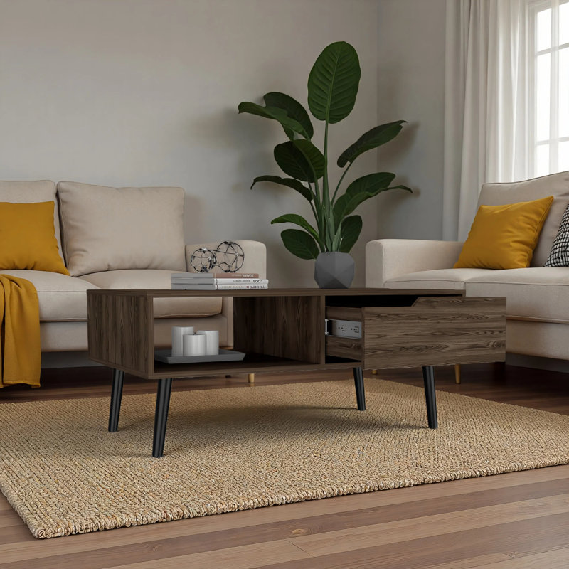 Coffee Table, One Open Shelf, One Drawer, Dark Walnut