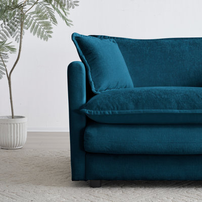 Fauteuil en chenille bleu confortable pour la maison - Tissu respirant et base en mousse de qualité
