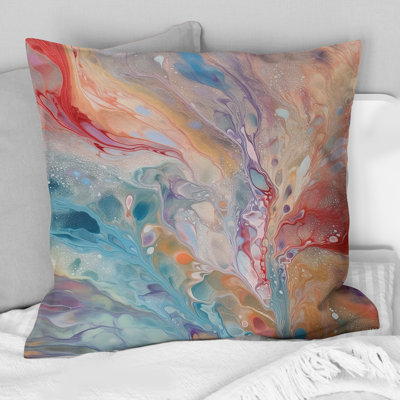 Coussin décoratif à imprimé abstrait bleu et rose