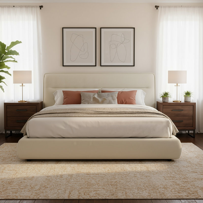 Micah Upholstered Platform Bed, Gray, King