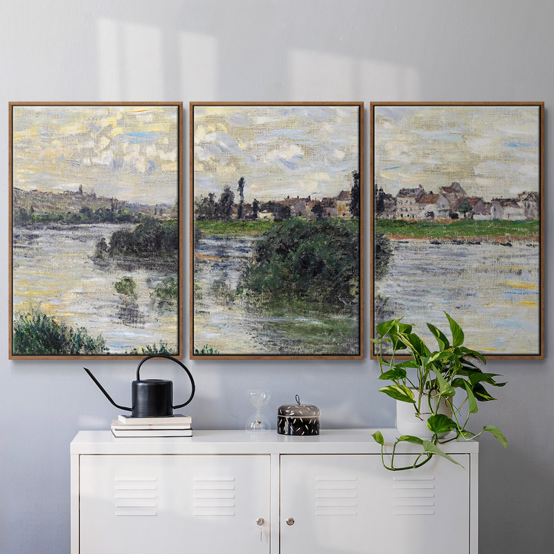 La seine à Lavacourt, 1879 3 pièces, Noyer, H 24 po x l 48 po x P 2 po