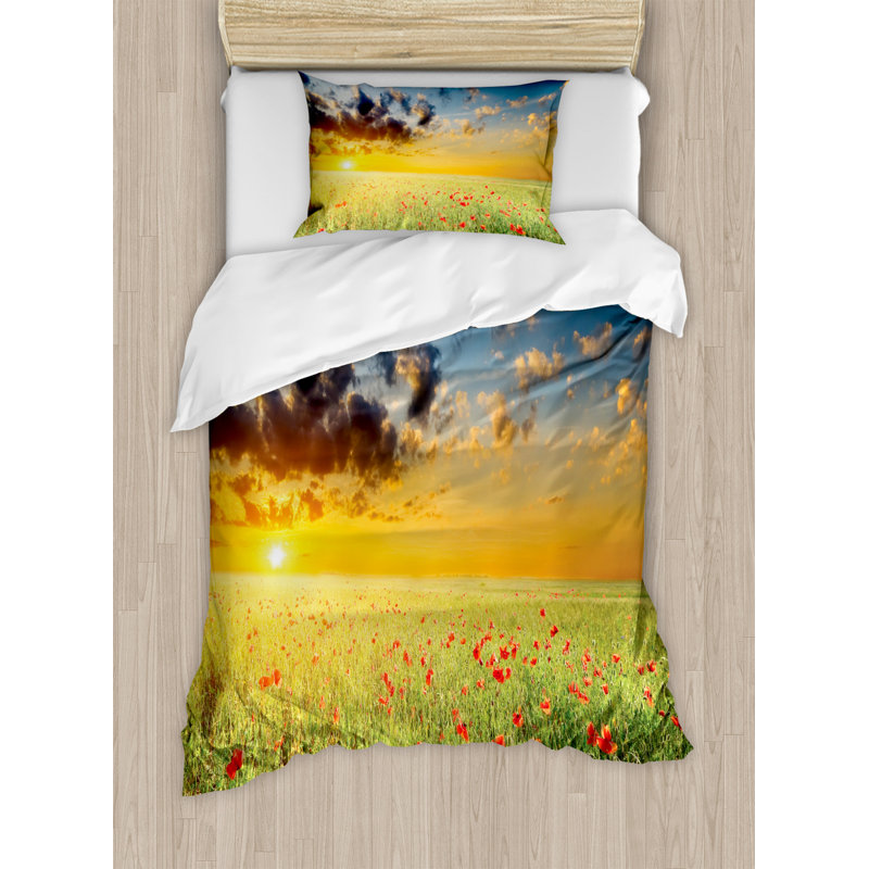 Poppy Cottage Americana Polyester Duvet Cover, Twin Duvet Cover + 1 Pillow Sham
