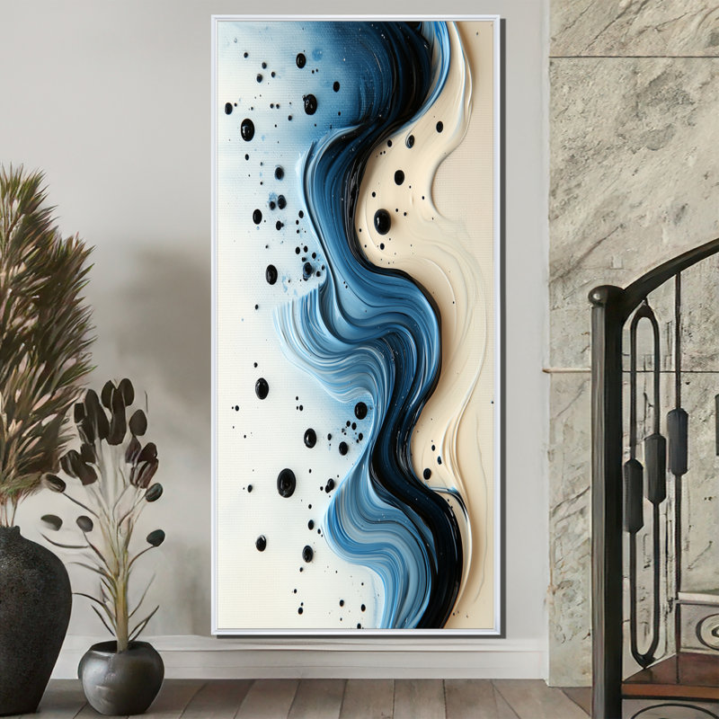 Aubrye, goutte à goutte, aqua, rythmique, éclaboussures de sérénité - art mural, H 60 po x l 28 po, Blanc