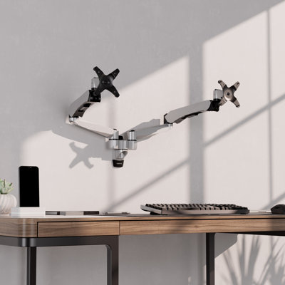 Mount-It! Full Motion Dual Monitor Wall Mount with Gas Spring Arms for monitors up to 32", Silver