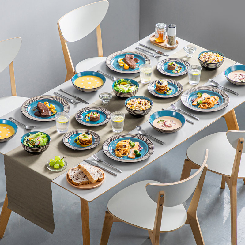 Stoneware Dinnerware Set 16 Piece - Service for 4, Blue