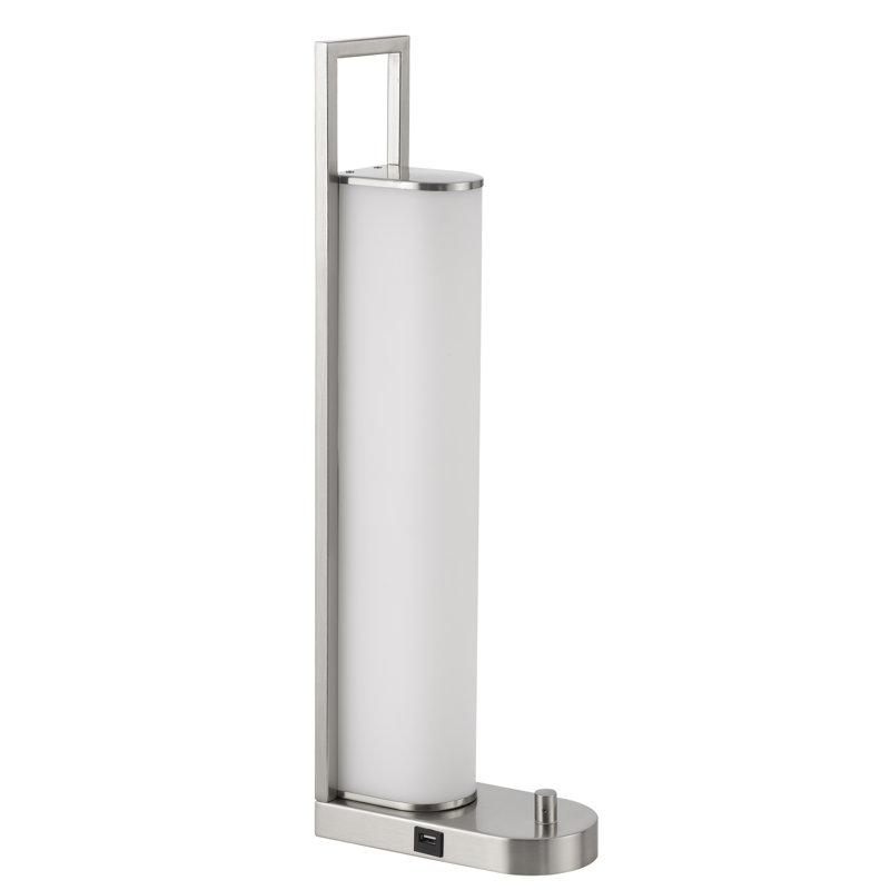 Mora Table Lamp, 2 USB Ports, Dimmer LED Light, Chrome Steel 23 Inch
