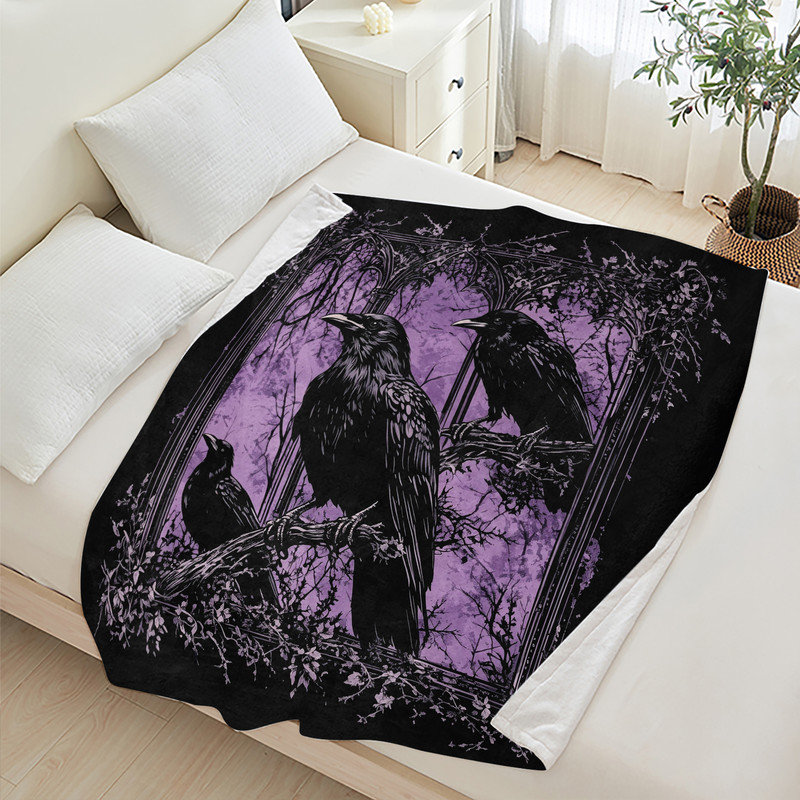 Jeté en flanelle JYK Halloween, Gothic Ravens Frame