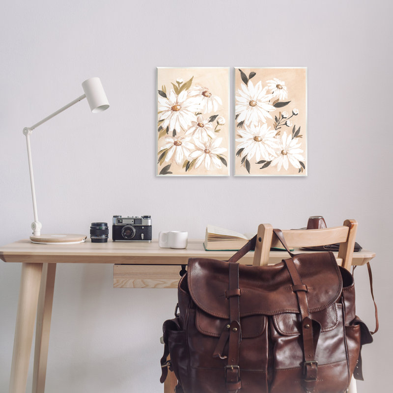 «White Daises on Peach», ensemble de 2 plaques murales par Amanda Cook, H 15 po x l 10 po