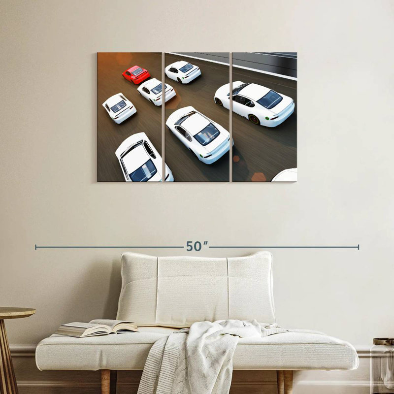 Mehar Red And White Cars, 24" H x 38" W