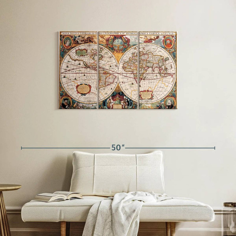 Aliaz Ornate Antique Map, 24" H x 38" W
