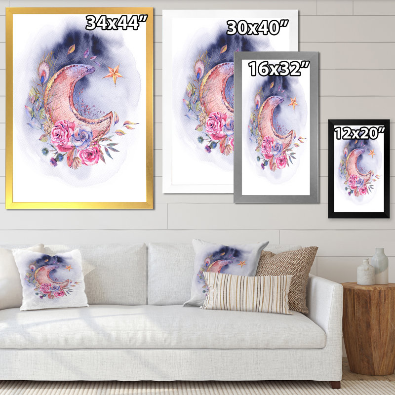 Ramadan Vintage Pink Moon - peinture sur toile, H 32 po x l 24 po x P 1 po, Encadrement doré