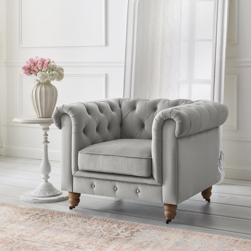 Fauteuil club Chesterfield Shabby Elegance Elina, Velours gris