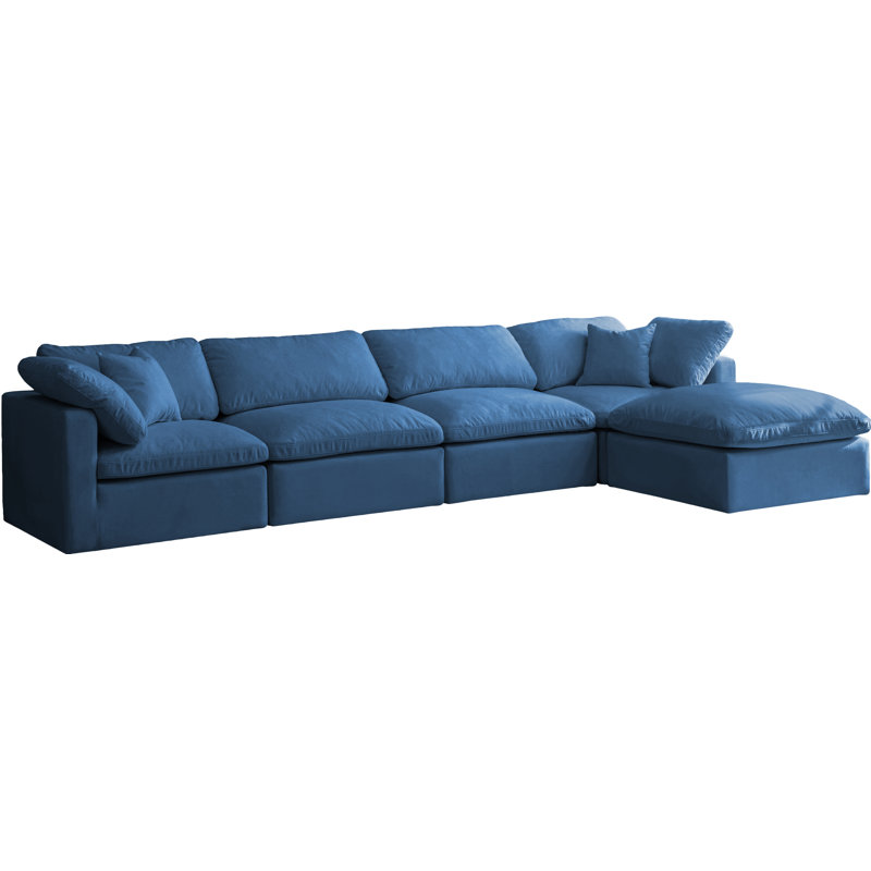 Atis Velvet L-Shaped Sectional Reversible, Navy Velvet