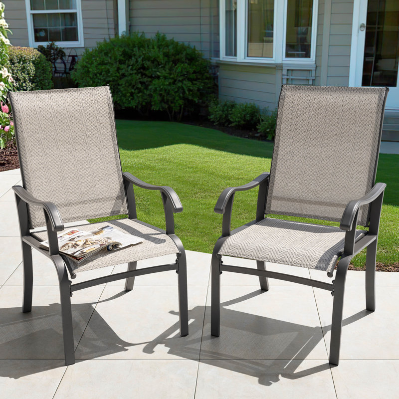 Outdoor 2-piece PVC-coated polyester Dining Chairs With Ergonomic Design, Beige