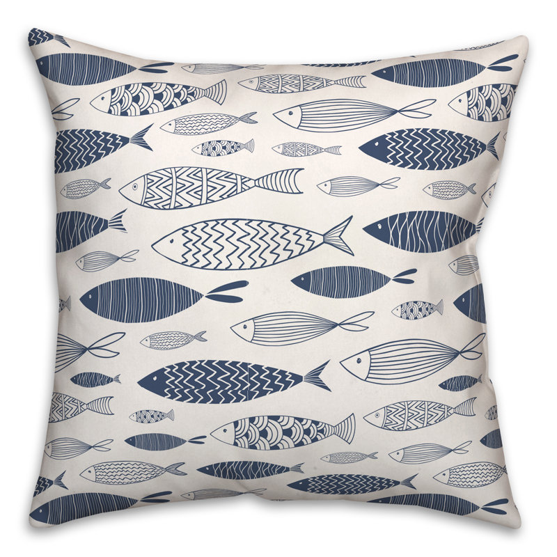  Watercolor Fish Square Pillow Cover & Insert, White/Navy