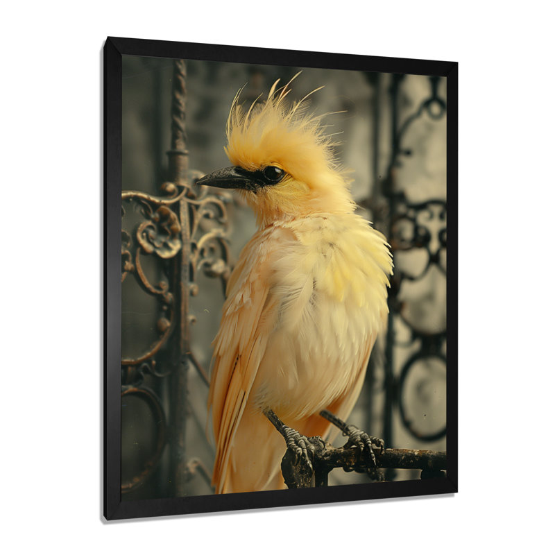 Élégance d'oiseaux en cage jaune et noir, Toile encadrée noire simple, H 40 po x l 30 po x P 1,5 po