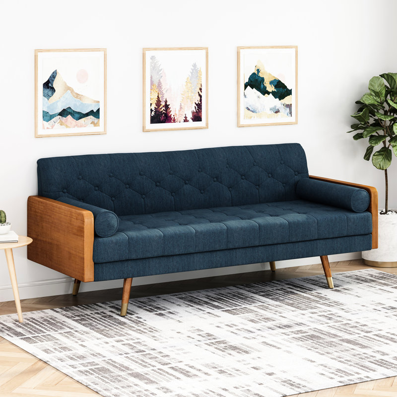 Siège Mid-Century moderne avec capitonnage à boutons, siège en tissu bleu marine charmant, pièce décorative