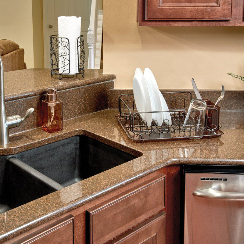 Bronze Foldable Metal Dish Drainer with Utensil Cup