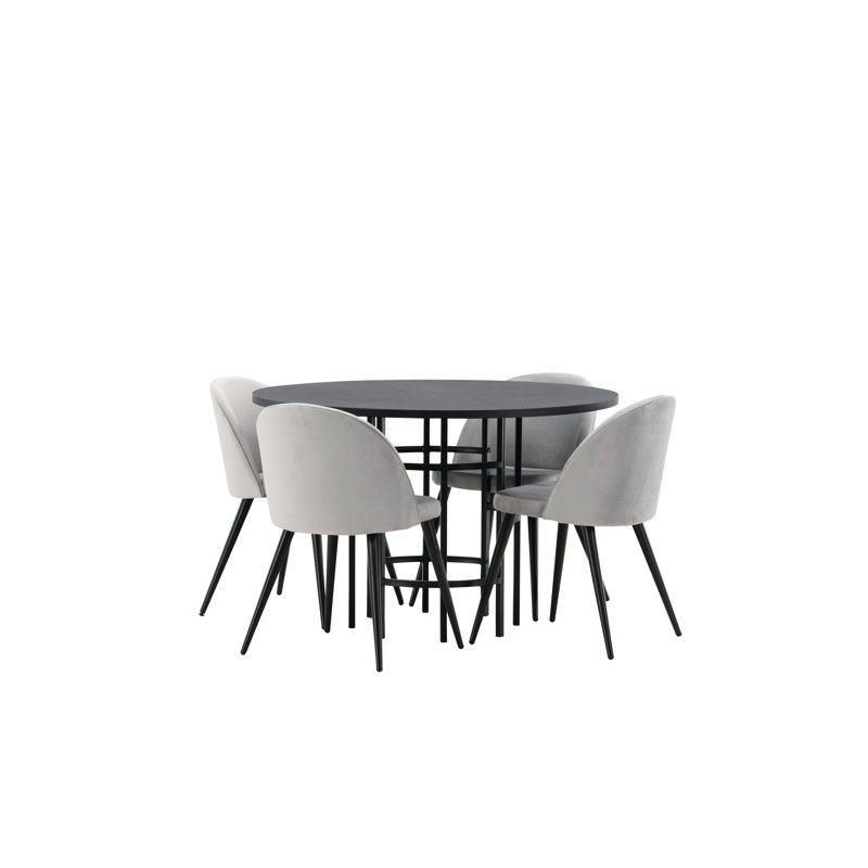 Batholo 4 - Person Dining Set, Grey, Grey, Black