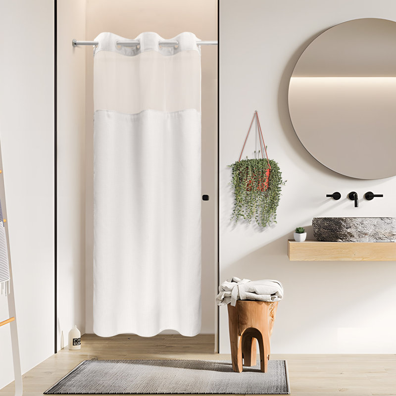 Rideau de douche Ramjani Waffle Weave, Blanc, H 74 po x l 36 po