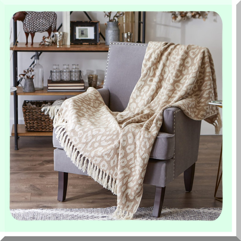WildSpots Tan & White Leopard Woven Throw Blanket, 50x60