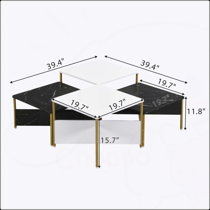 Ensemble de 4 tables basses Modern Modern, Noir, blanc, H 15,7 po x L 39,4 po x l 39,4 po