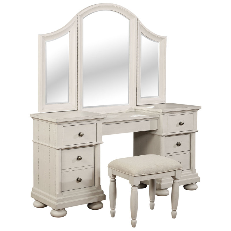 Coiffeuse avec miroir Blaire, Blanc rétro