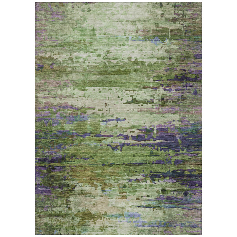 Machine Washable Indoor/Outdoor Xhevrie Green Rug, Rectangle 9' x 12'
