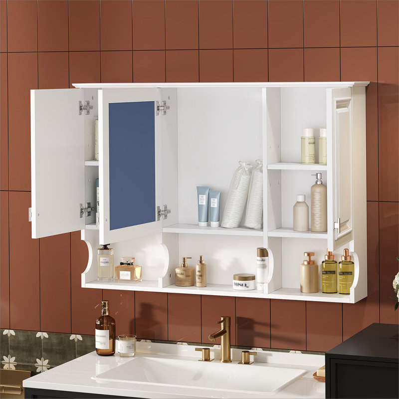 Armoire de rangement pour salle de bain avec tablettes ouvertes et tablette réglable, Blanc