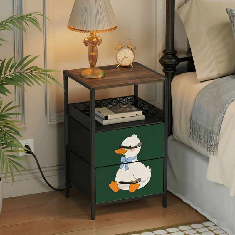 Table de chevet 2 tiroirs avec station de charge, table de chevet avec ports USB et amp; Table de chevet noire Outlet