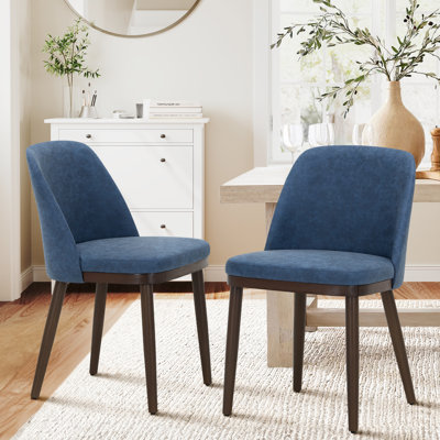 Chaise rembourrée moderne en tissu compact avec pieds en bois massif, dossier ergonomique incurvé, assemblage facile