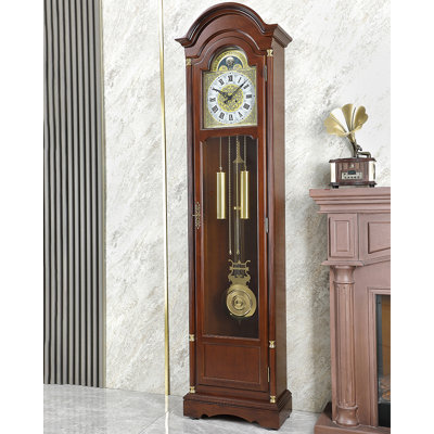 Chic Tulipwood Grandfather Clock Glass Metal Entryway Floor Ornament