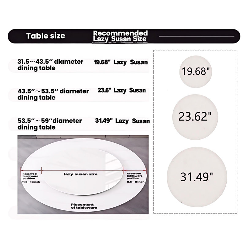 Plateau tournant Alcorn, H 0,47 po x l 23,62 po x P 23,62 po
