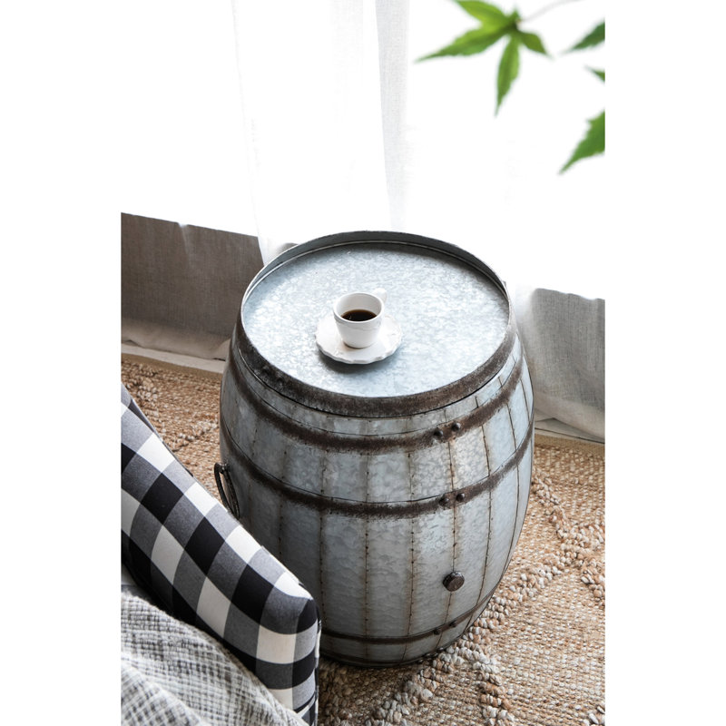 22.5x22.5x26 Inches Drum Side Table With Spacious Storage And Removable Lid, Galvanized Gray Finish Rustic Accents, Ideal For Industrial Decor Themes Rivets, Lid Tray Use,