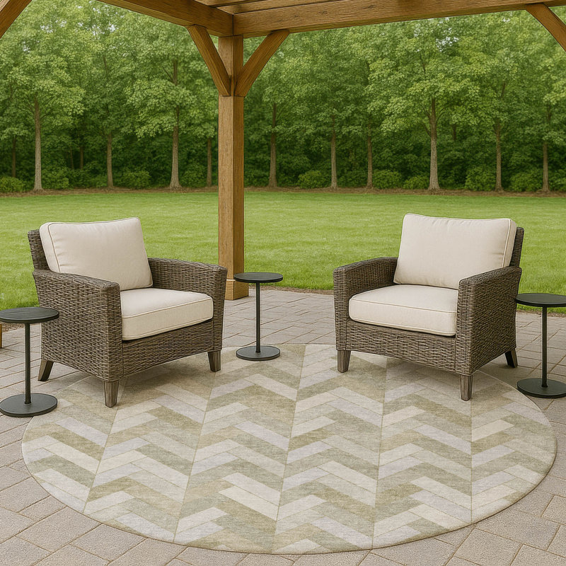 Machine Washable Indoor/Outdoor Matteson ACN2297 Geometric Rug, Round 8'