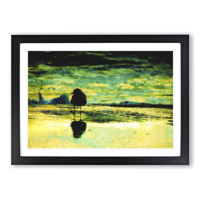 Seagull upon the Beach - Picture Frame Graphic Art, Black Framed, 36cm H x 48cm W x 2cm D