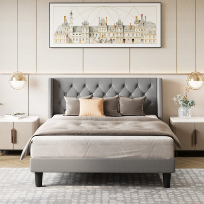 Hilbert Upholstered Low Profile Platform Bed Frame with Headboard