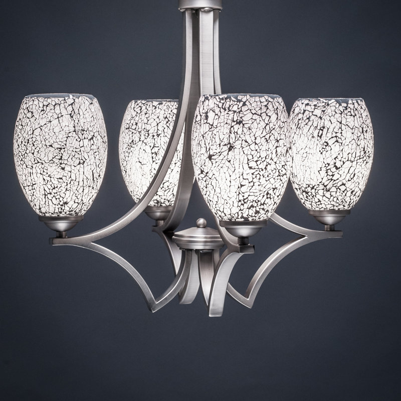 Zilo 4 Light Uplight Chandelier Shown In Dark Granite Finish With 5" Black Fusion Ice Glass, Black, Graphite