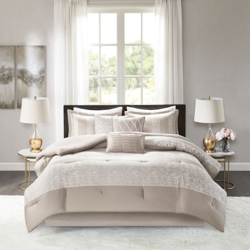 Luxury Chenille Comforter - Taupe King 7 Piece Bedding
