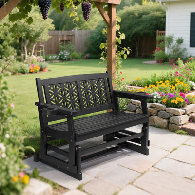 Banc oscillant en bois de sapin à double assise avec dossier floral
