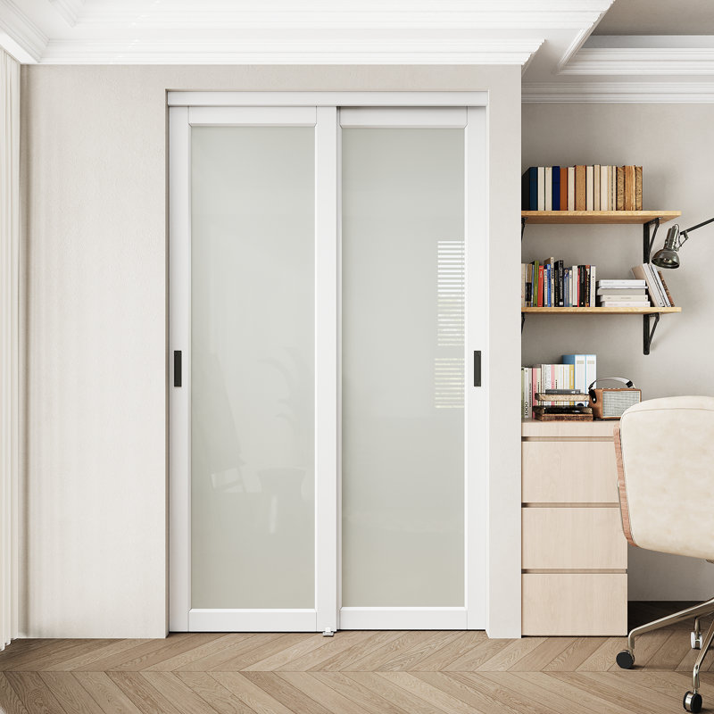 Porte coulissante intérieure blanche 80 "pour garde-manger et garde-robe avec quincaillerie complète, 48"  x 80"