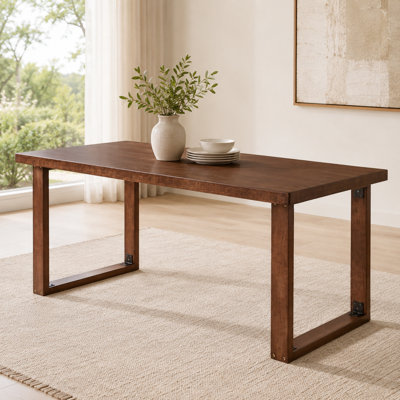 UNAROZ Mid-Century Modern Solid Wood Dining Table with 4cm Thick Dark Walnut Top