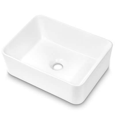 16 Inch Topmount Rectangular White Bathroom Ceramic Vessel Sink -  Beslend, B-MP18010