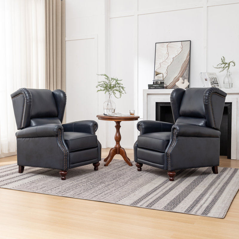 Genuine Leather Recliner, Navy