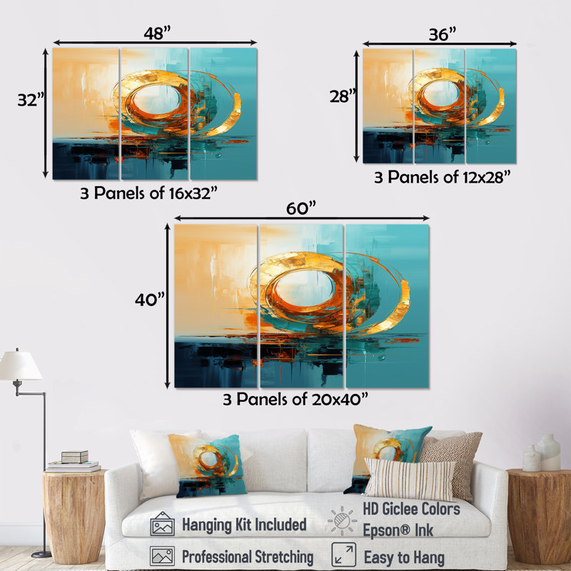 Golden Horizon - ensemble d'art mural abstrait, Toile tendue, H 32 po x l 48 po x P 1 po