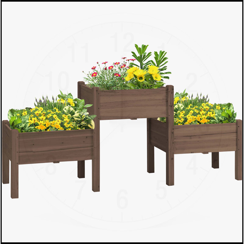 Lit de jardin surélevé avec 3 jardinières