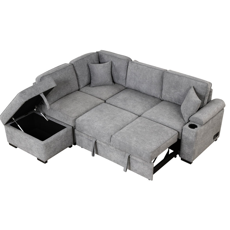Canapé-lit de 83,28 po en forme de L, escamotable 2 en 1, gris pour salon, chambre à coucher et appartement
