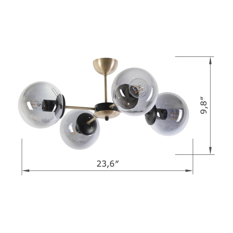 Plafonnier encastré 4 lumières, Cuivre fumé