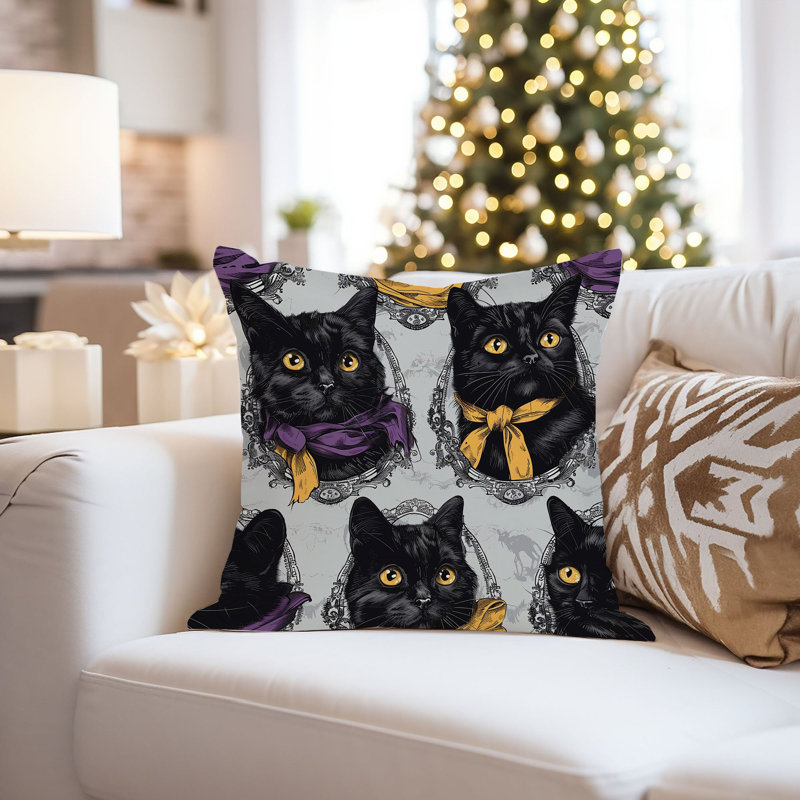 Animals Black Cat Halloween Pattern III Modern, 18"H x 18"W