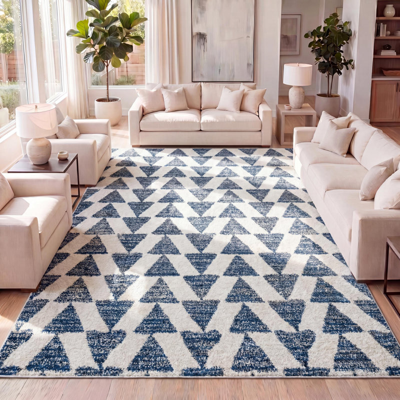 Tapis crème / bleu marine Maurisa, Rectangle 7 pi 9 po x 10 pi